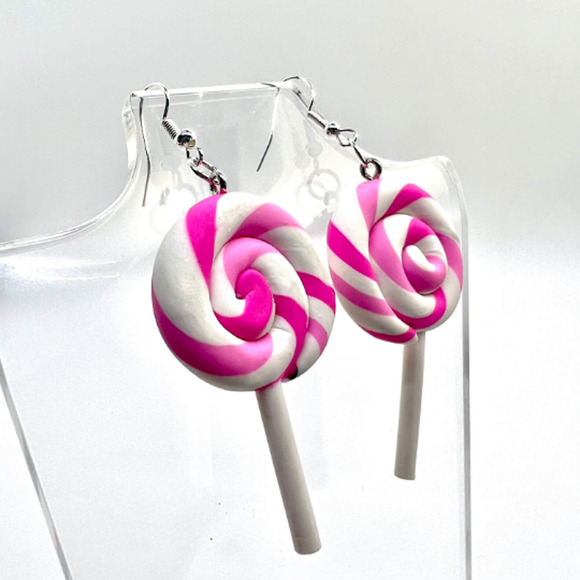 Lollipop Swirl Earrings - Sucker Earrings - Summer Earrings - Candy Earrings - Picture 2 of 8